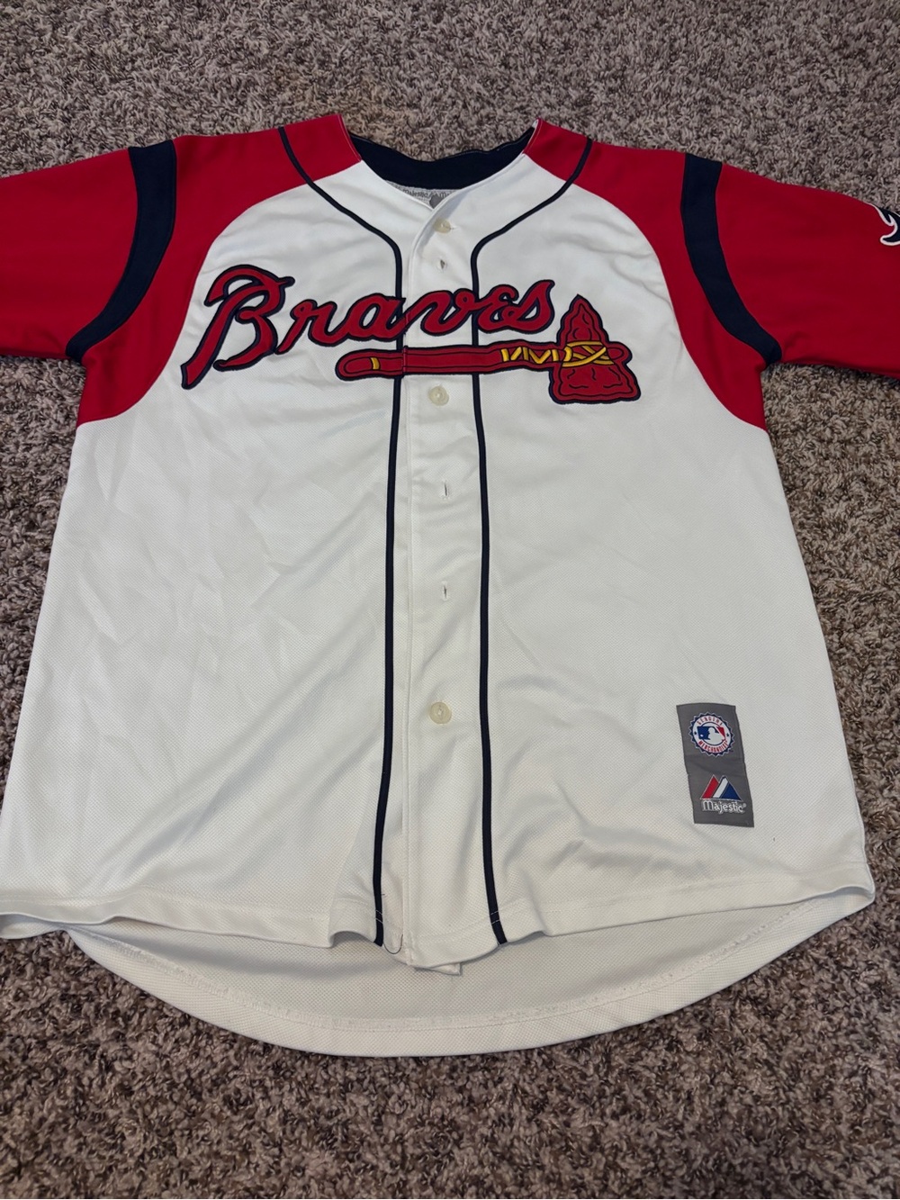 Majestic White & Red Braves Men’s Baseball Jersey - Francour.